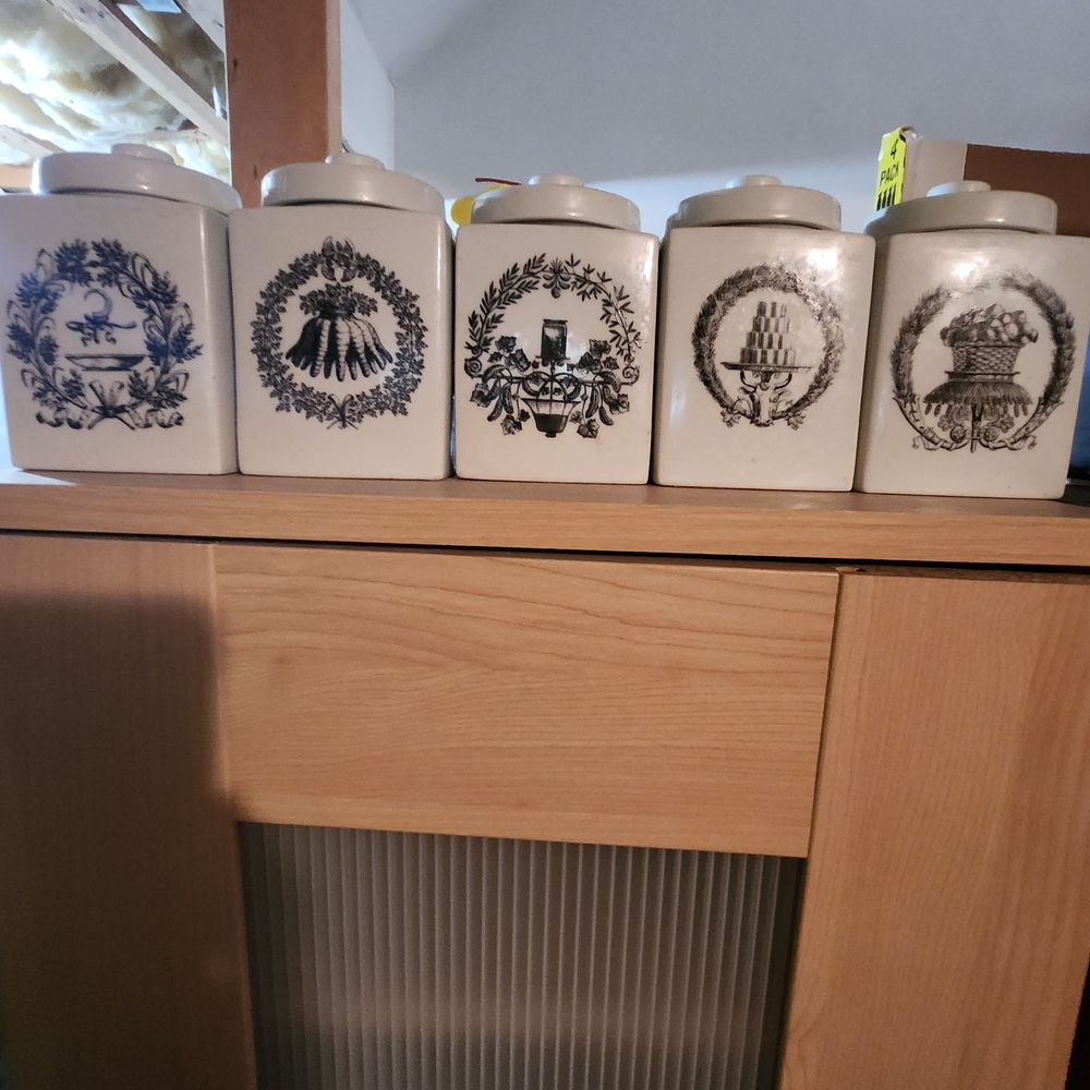 Chic Ceramic Canisters with Black Illustrations